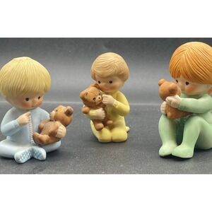Enesco Country Cousins w/ Teddy Bears Figurines Lot Of 3 Different Poses 1980s